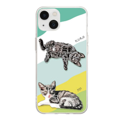 愛猫スマホケース 作れます！【オーダーメイド】iPhone用「ソフトクリア」スマホケース　うちの子 x 2匹 3枚目の画像