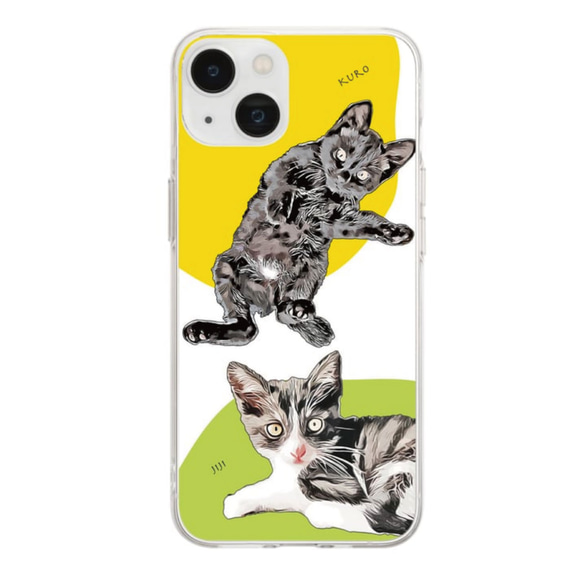 愛猫スマホケース 作れます！【オーダーメイド】iPhone用「ソフトクリア」スマホケース　うちの子 x 2匹 2枚目の画像