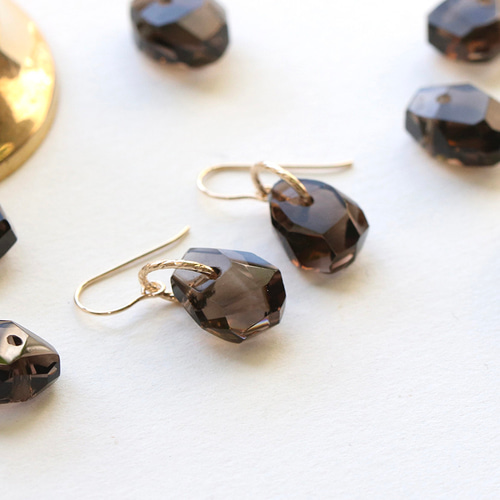 14Kgf スモーキークォーツ 天然石 アレルギー対応 ピアス/イヤリング  