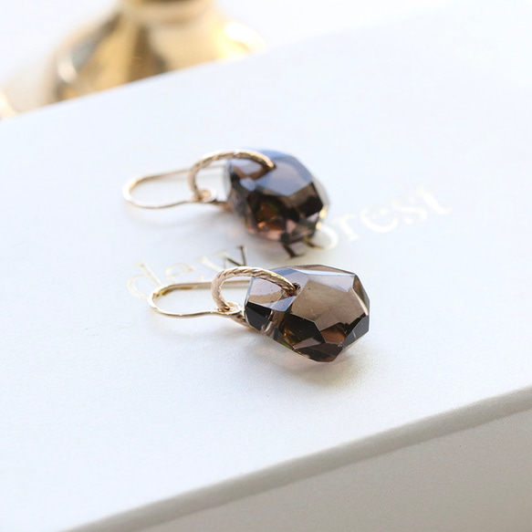 14Kgf スモーキークォーツ 天然石 アレルギー対応 ピアス/イヤリング  