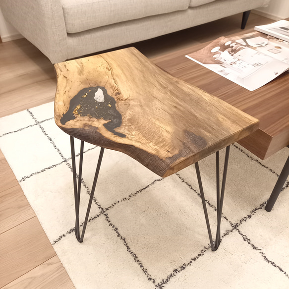 完売　レジン　サイドテーブル　ティーテーブル　黒柿　無垢材 3枚目の画像