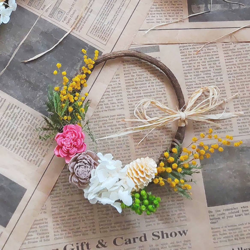 春待ちミモザのリース ミモザリース☆ ドライミモザ ドライフラワー  