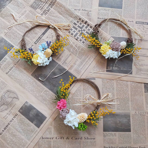 受注製作］春待ちミモザのリース ミモザリース☆ ドライミモザ ドライ  