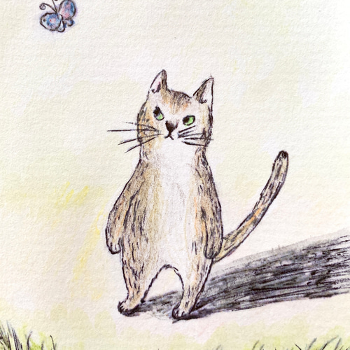 ねこ 原画 絵画 猫 ドローイング イラスト ペット 厳つく
