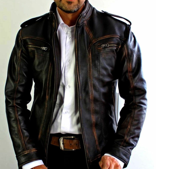黒牛革ダメージ加工ジャケット Cow Leather Distressed Jacket Black 2枚目の画像