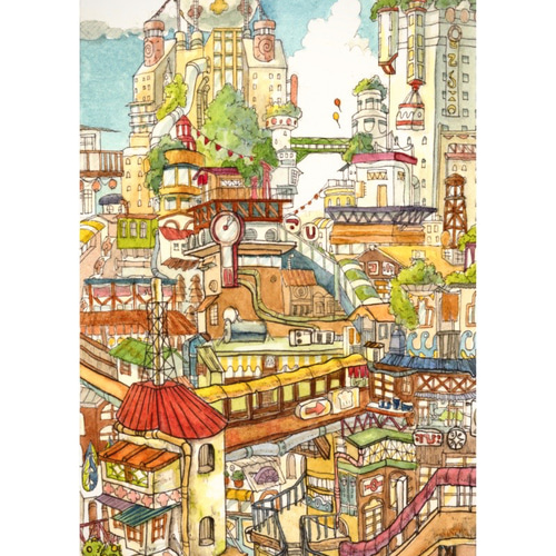街九 (ペン画・水彩画) イラスト 西村唯 通販 15485316｜Creema