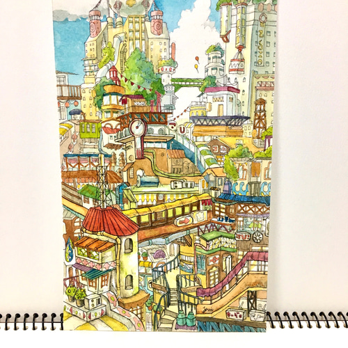 街九 (ペン画・水彩画) イラスト 西村唯 通販 15485316｜Creema(クリーマ)