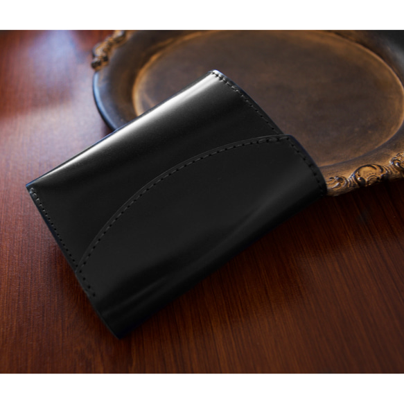 【革の宝石】オイルコードバンの三つ折りミニ財布 希少 馬革 小さい財布 コンパクト 緑 紺 7枚目の画像