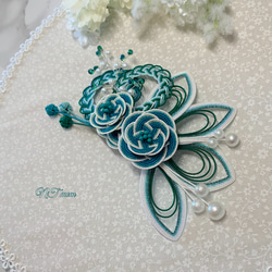 成人式卒業式結婚式・和装水引髪飾り・二つ二重大梅・青緑 4枚目の画像