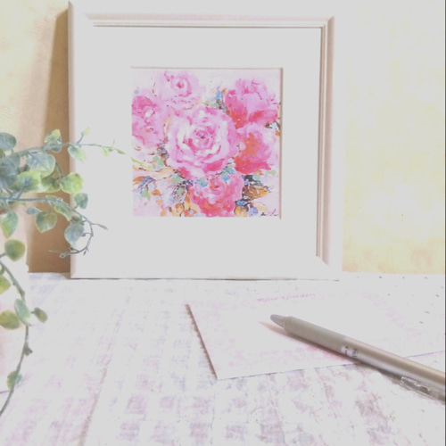 小さなピンクのばらの額絵 絵画 chuutakun 通販 15485583