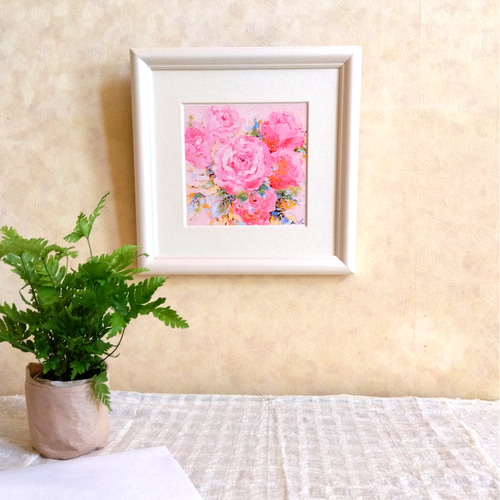 小さなピンクのばらの額絵 絵画 chuutakun 通販 15485583