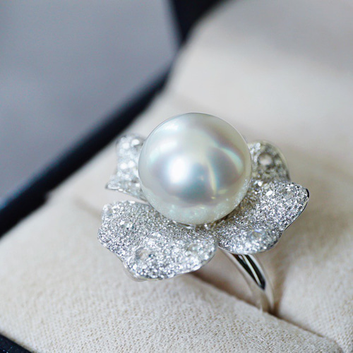 k18あこや真珠天然ダイヤモンドリング