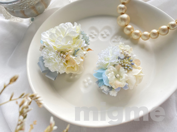 ママとお揃いコサージュ ホワイト×ブルー ＊入園式・入学式・卒業式  