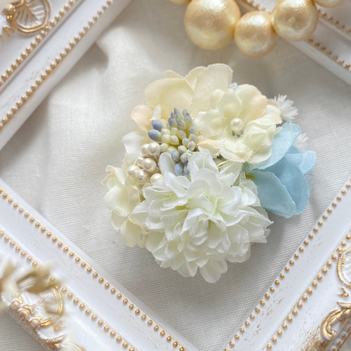 ママとお揃いコサージュ ホワイト×ブルー ＊入園式・入学式・卒業式  