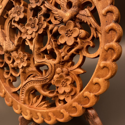 喜上眉梢 21cm アンティーク調 （カササギ・梅) 参次元彫刻 その他