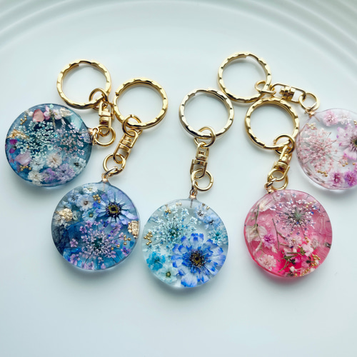新作♡まんまる ドライフラワーレジンのキーホルダー♡母の日の