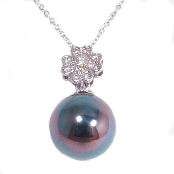 ★超大粒　１４．５mm・黒真珠(黒蝶貝真珠)925シルバー(銀製)★ネックレス 黒真珠ネックレスペンダント 約14mmの大粒 国産人工黒蝶貝パール