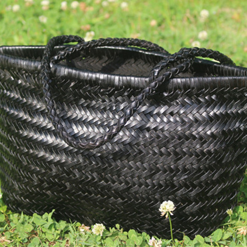 45R レザーかご編みバッグ 45R 牛革編み込みかごバック 白 ホワイト