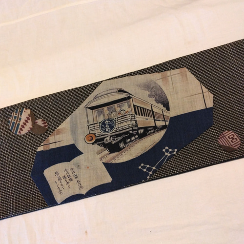 新品】正絹半巾帯・特急(かもめ)・童謡唱歌( 今は山中今は原) 繫ぎ目の 