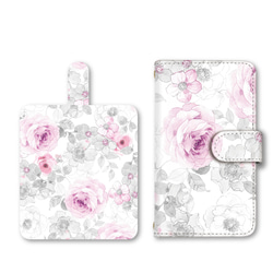 薔薇 バラ 水彩画風 スマホケース 手帳型ケース iPhoneケース 携帯ケース ミラー カード収納ポケット 2枚目の画像