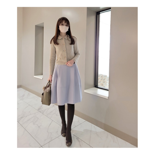 女性らしいシルエット◎】ジャガード タックフレアスカート