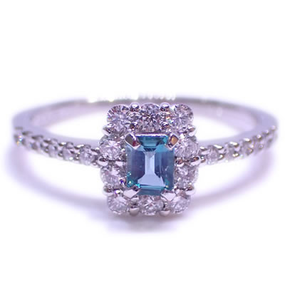 Pt エメラルドカット グランディディエライト 0.17ct&ダイヤモンド 取り巻き デザイン リング 108,900円