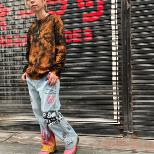 ペイントデニムパンツ Miharu-Chan×ROLL OVER SW2-74 ロングパンツ  