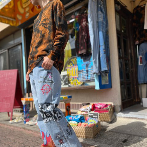 ペイントデニムパンツ  ×   ロングパンツ