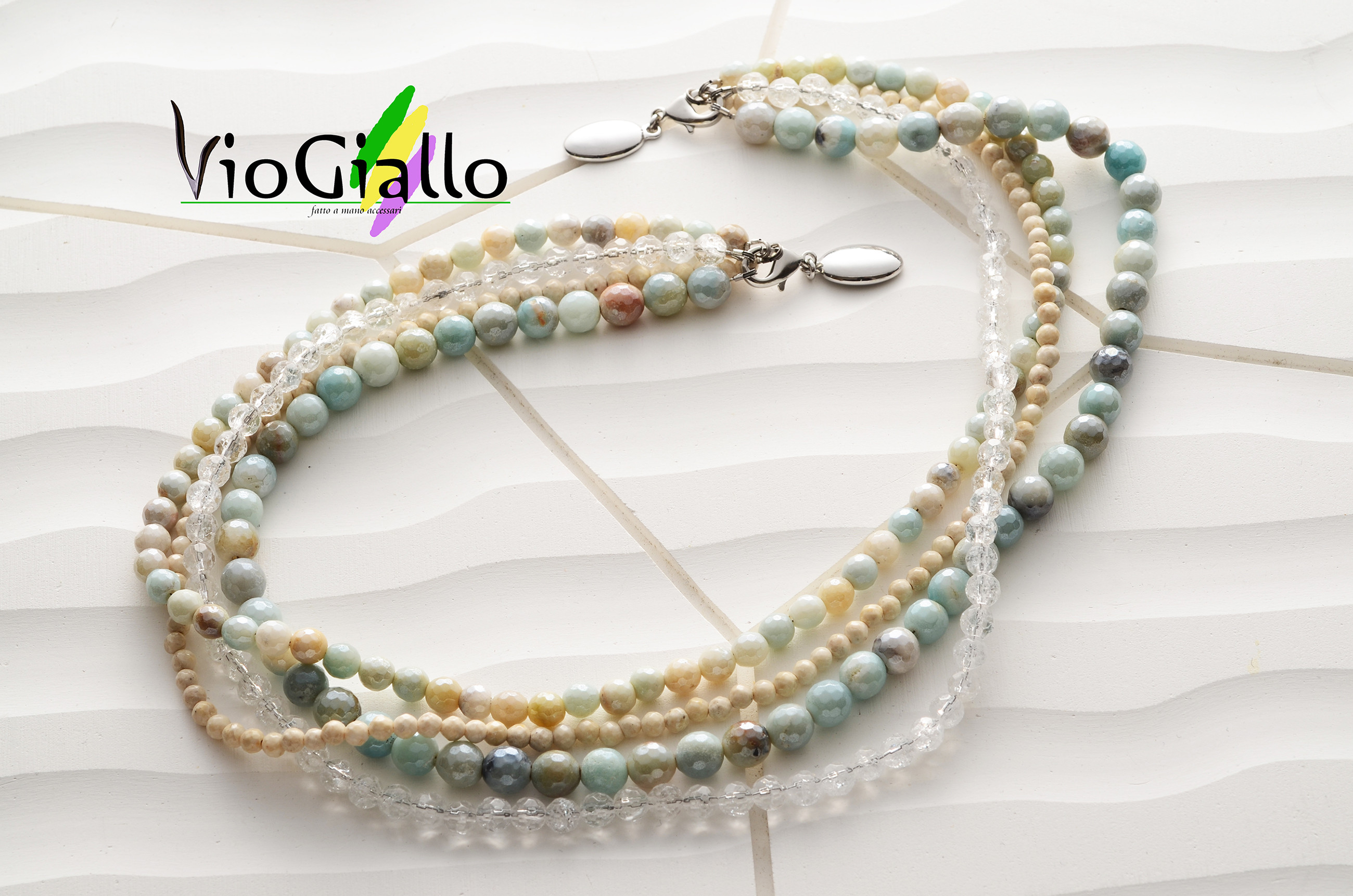 ミックスアマゾナイトの彩り4連ネックレス(取外し可)