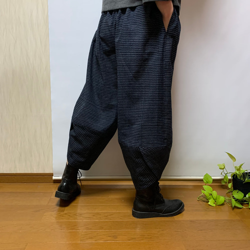 書生絣サルエルパンツ＋ストール＋インナー裏地付き＊着物