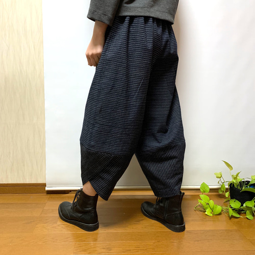 【まめ様】サルエルパンツ（2点）✿総丈90㎝✿黒留袖✿和モダン（着物リメイク） サルエルパンツ✿総丈88㎝✿風呂敷✿黒留袖✿浴衣（着物リメイク
