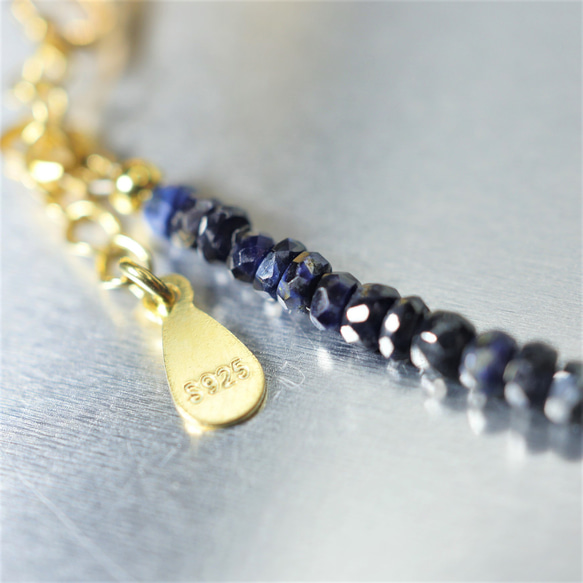 藍寶石漸層紐扣切割 925 銀金色誕生石天然石手鍊 ~判斷 ~ 第3張的照片