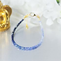 藍寶石漸層紐扣切割 925 銀金色誕生石天然石手鍊 ~判斷 ~ 第1張的照片