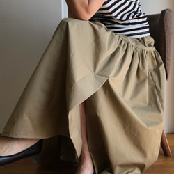 スリット入り大人な2段ティアードスカート チノベージュ ロング