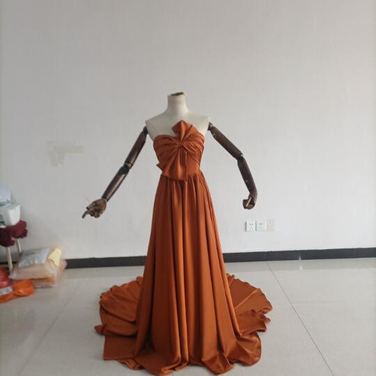 憧れのドレス 人気上昇！ リボン テラコッタ色 編み上げ ベアトップ  