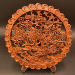 龍鳳呈祥 21cm アンティーク調（龍・鳳凰) 参次元彫刻 その他置物 月