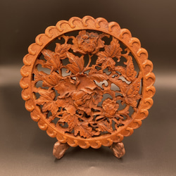 喜上眉梢 21cm アンティーク調 （カササギ・梅) 参次元彫刻 その他