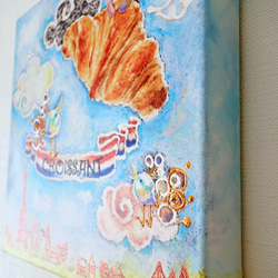 あおさま オーダー作品専用ページ/アートキャンバスパネル(手彩色)・空飛ぶクロワッサン・25cm角 6枚目の画像