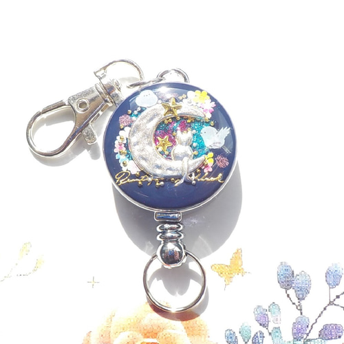 再販】レジンアクセサリー レジンキーホルダー お月見猫 リール