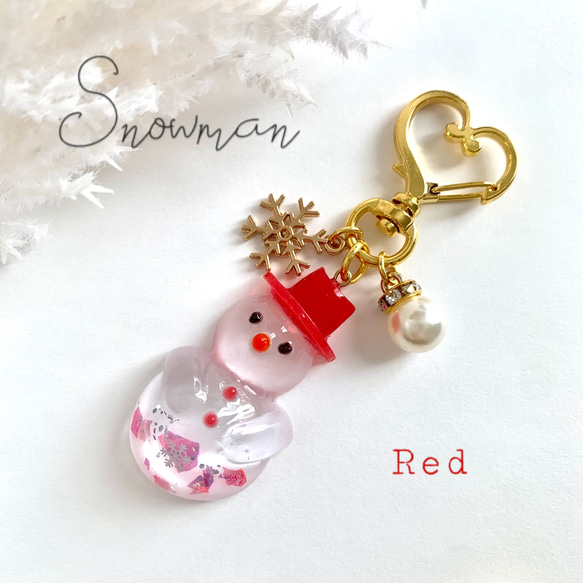 snowman＊キラキラ雪だるまキーホルダー RED キーホルダー miasnow..y