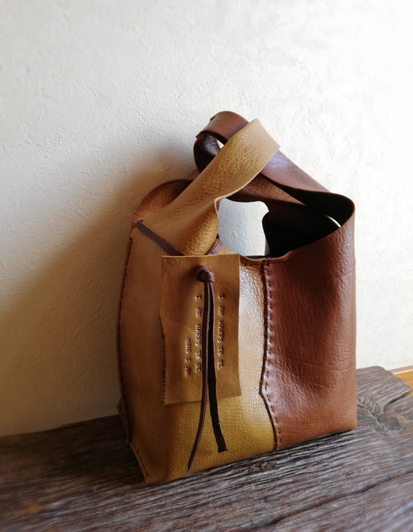 my Bag -mini-　マスタードイエロー✗ブラウン　オイルシュリンクレザー 9枚目の画像