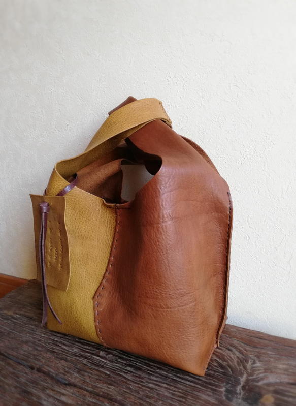 my Bag -mini-　マスタードイエロー✗ブラウン　オイルシュリンクレザー 10枚目の画像