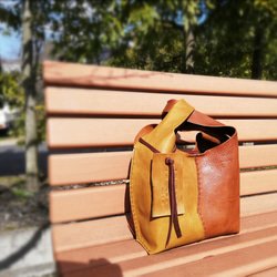 my Bag -mini-　マスタードイエロー✗ブラウン　オイルシュリンクレザー 3枚目の画像