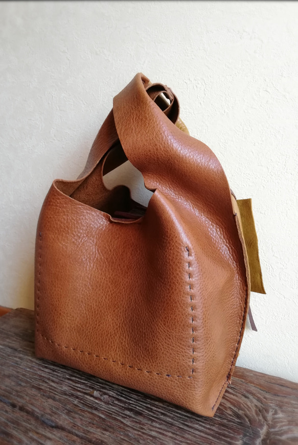 my Bag -mini-　マスタードイエロー✗ブラウン　オイルシュリンクレザー 12枚目の画像