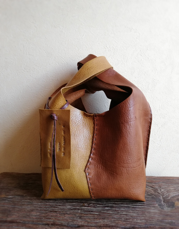my Bag -mini-　マスタードイエロー✗ブラウン　オイルシュリンクレザー 8枚目の画像