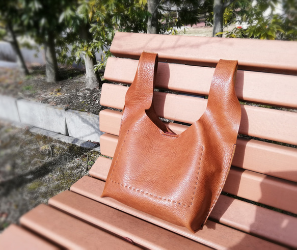 my Bag -mini-　マスタードイエロー✗ブラウン　オイルシュリンクレザー 4枚目の画像