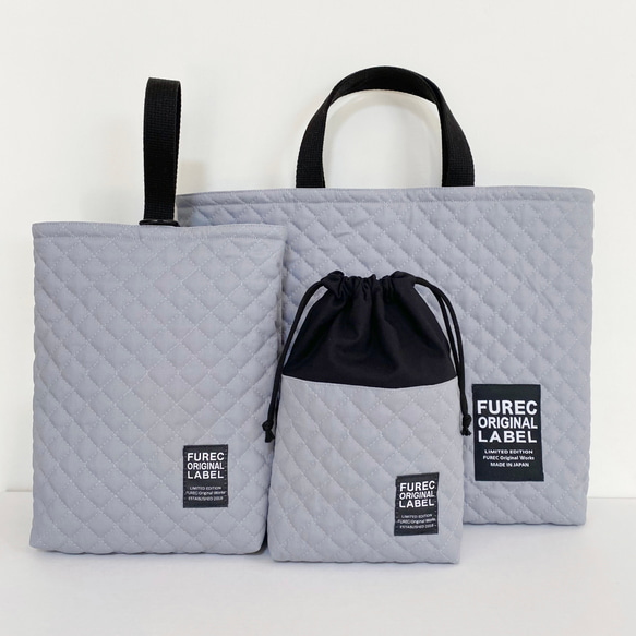 《送料無料》キルティングの入園入学セット ロゴ×グレー 1枚目の画像