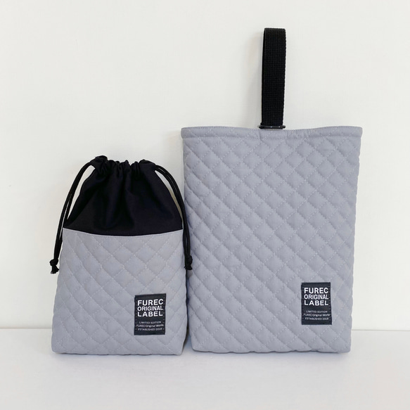 《送料無料》キルティングの入園入学セット ロゴ×グレー 4枚目の画像