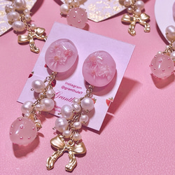 淡水珍珠 x 絲帶 x 粉色草莓耳環/耳環 P0258 E0258 第3張的照片