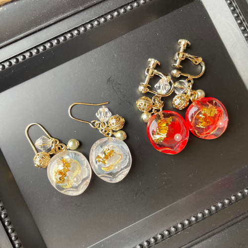 和風】レジンのマーブルピアス（イヤリング） ピアス（フック